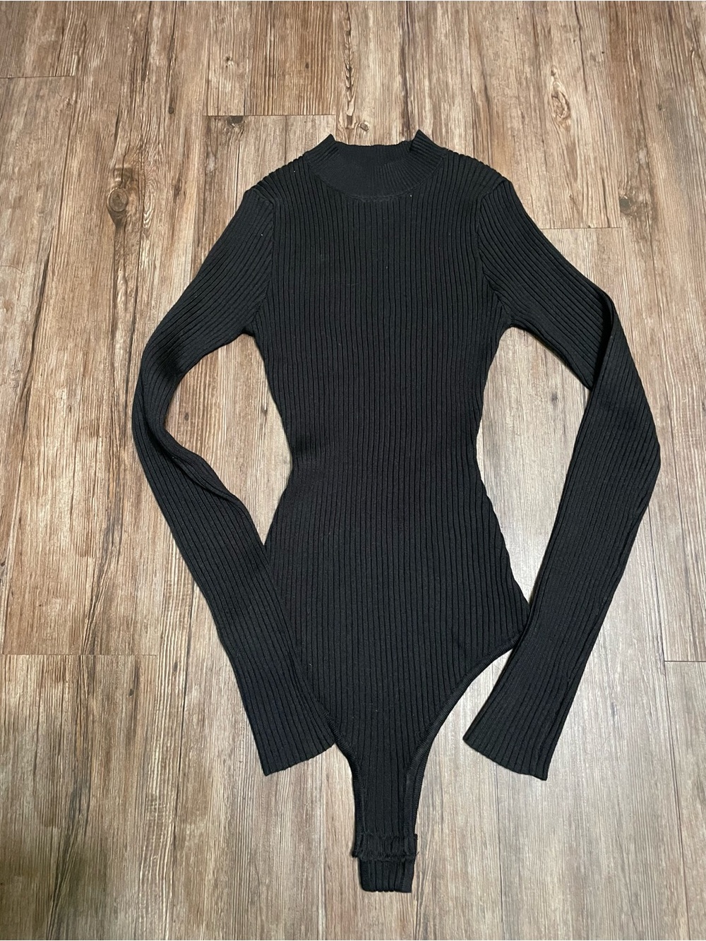 Lulu's Black Ribbed Mock Neck Long-Sleeve Bodysuit